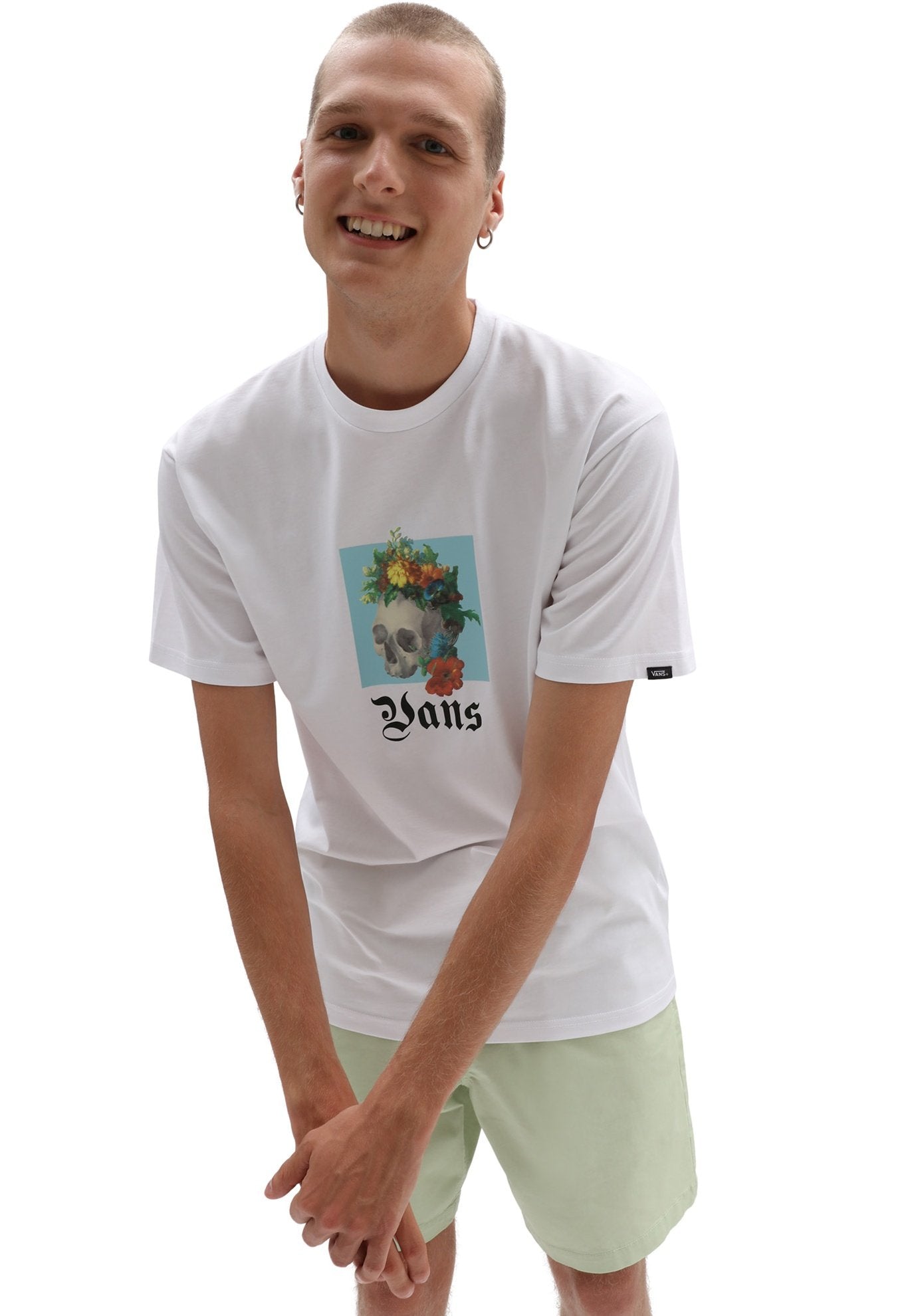 Vans Men's Classic Short Sleeve Tee, (Death Blooms) White