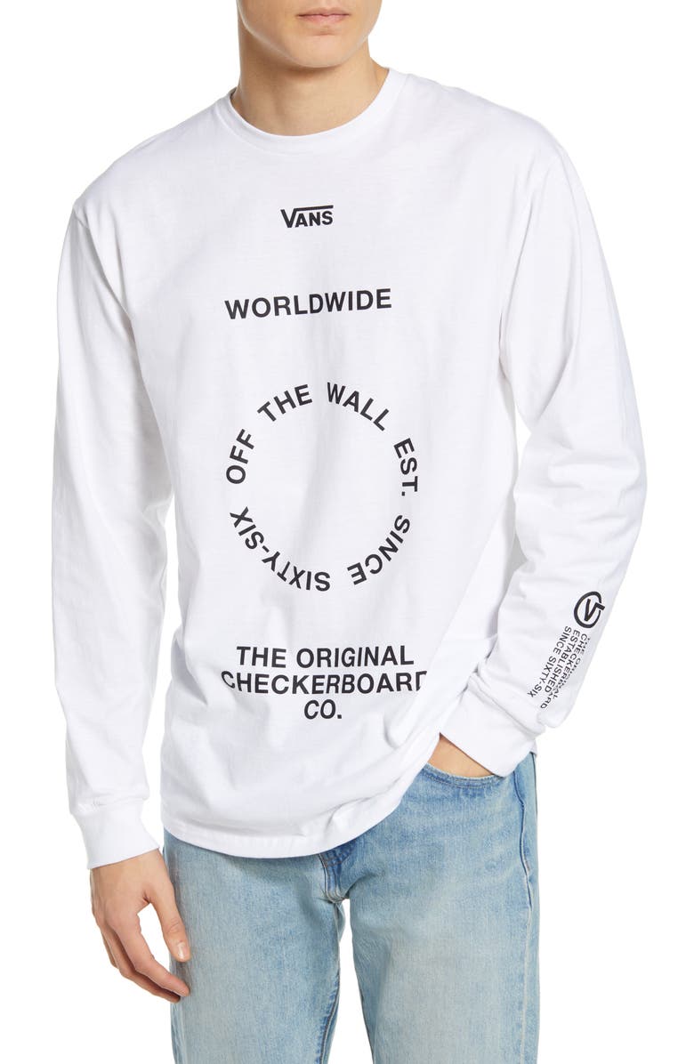 Vans Men's Long Sleeve T-Shirt, (Distortion) White
