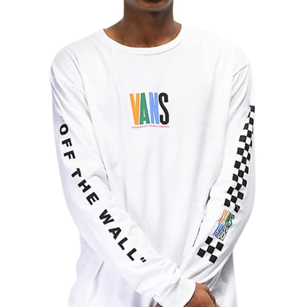 Vans Men's Long Sleeve T-Shirt, (Multi Check Stack) White