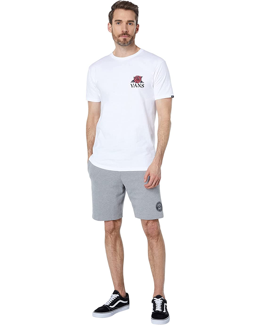 Vans Men's Classic Short Sleeve Tee, (Tattoo Rose) White