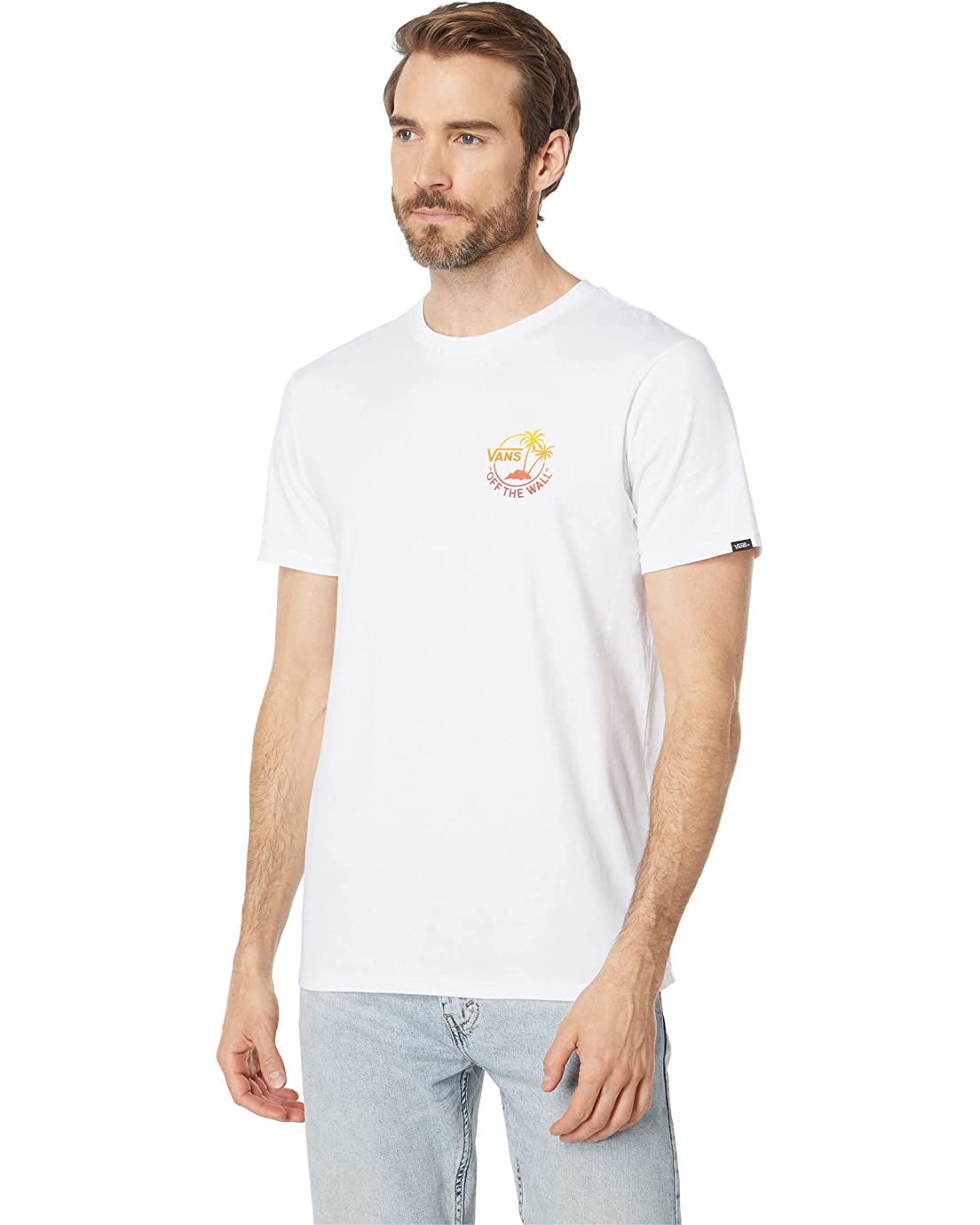 Vans Men's Short Sleeve Tee, (Dual Palm III) White/Dusty Rose
