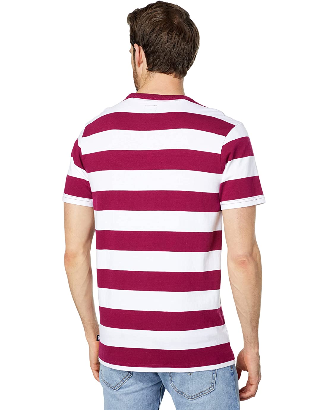 Vans Men's Short Sleeve Tee, (Color Multilier Stripe) Raspberry Radiance/Antique White