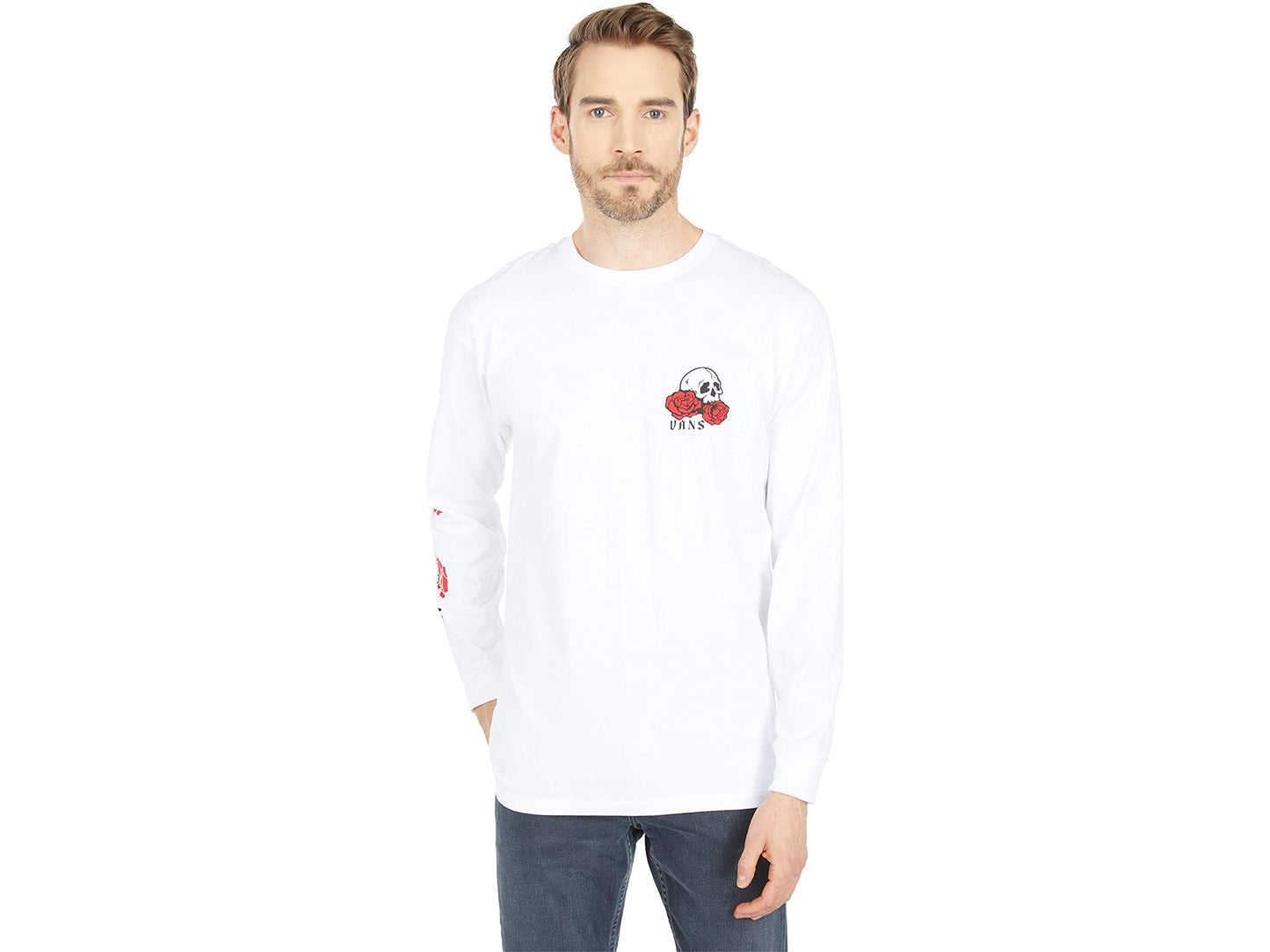 Vans Men's Long Sleeve Tee, (Rose Bed) White