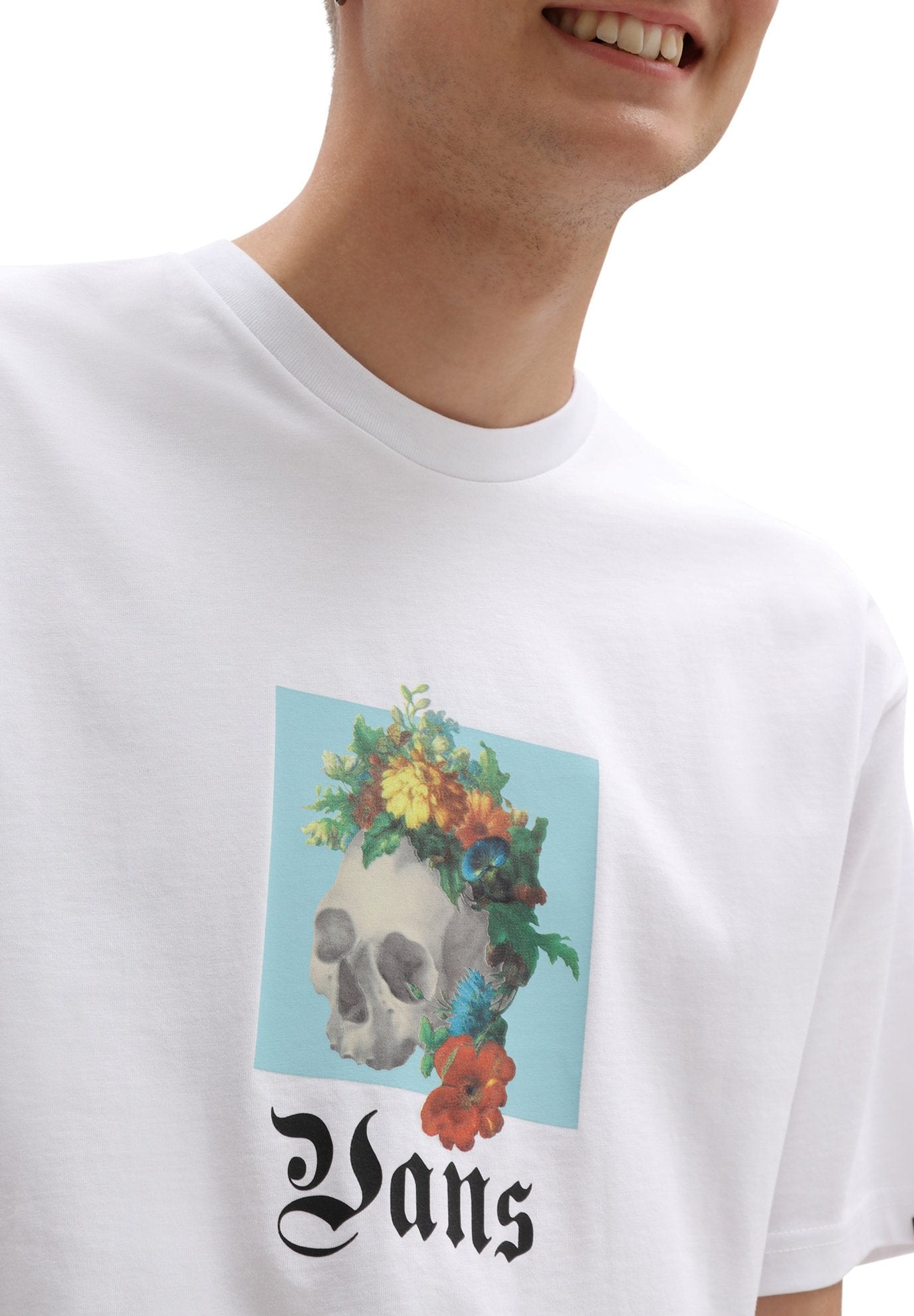 Vans Men's Classic Short Sleeve Tee, (Death Blooms) White