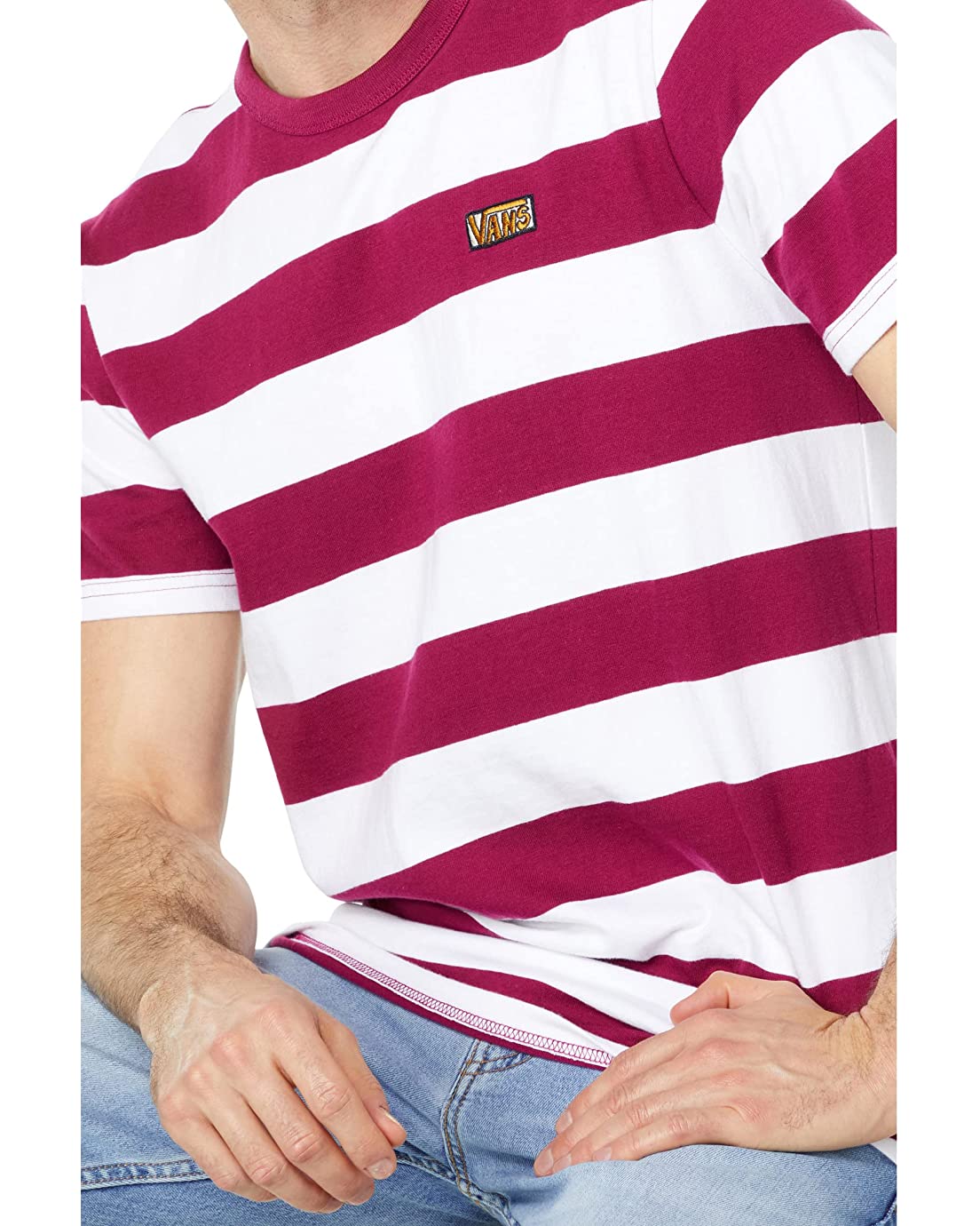 Vans Men's Short Sleeve Tee, (Color Multilier Stripe) Raspberry Radiance/Antique White