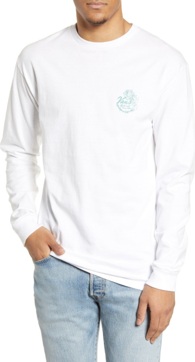 Vans Men's Long Sleeve T-Shirt, (Rose Wire) White