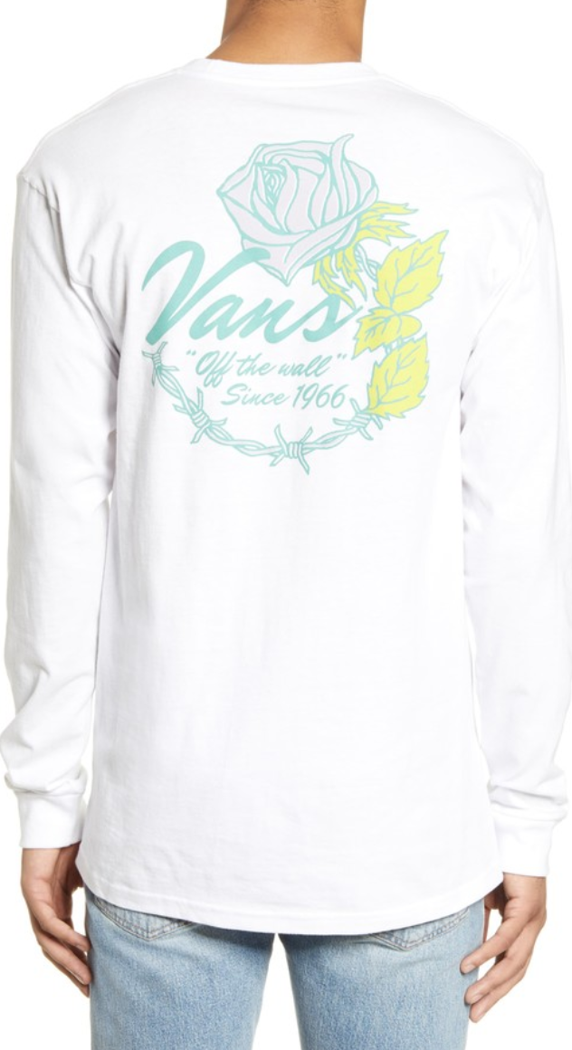 Vans Men's Long Sleeve T-Shirt, (Rose Wire) White