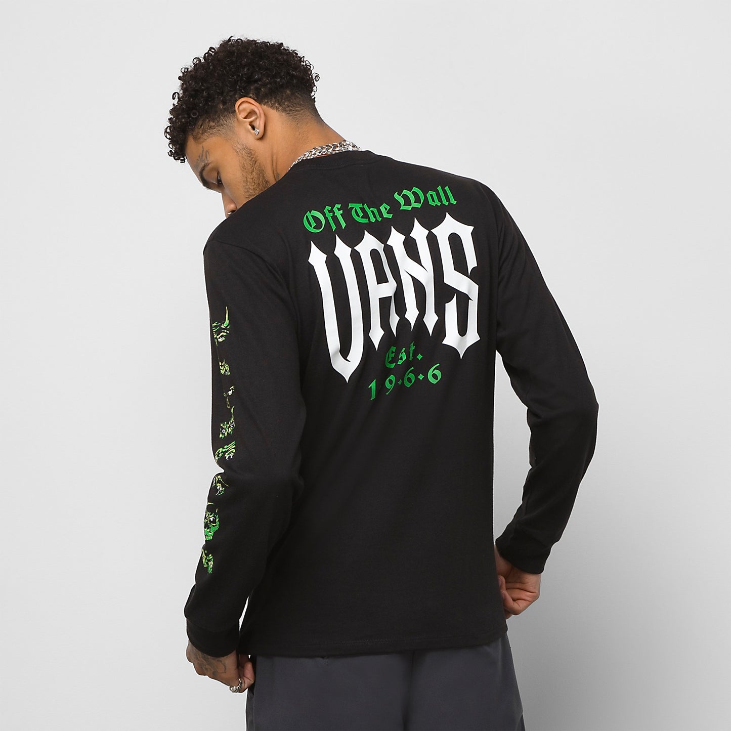 Vans Men's Long Sleeve T-Shirt, (Eyes In The Dark) Black