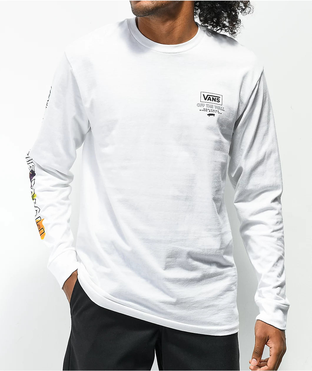 Vans Men's Long Sleeve Tee, (Pressed Floral) White