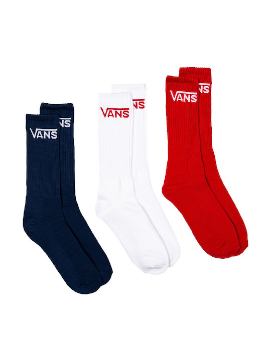 Vans Men's Classic Crew Socks (3 Pairs), Red/White/Navy