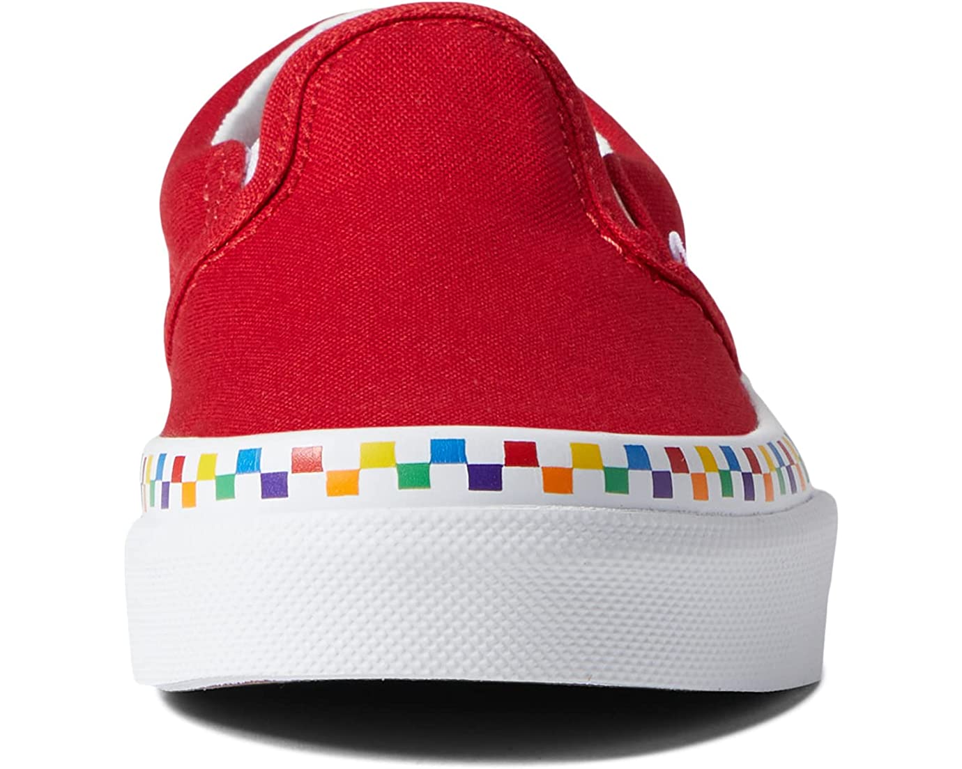 Vans Kids Slip-On, Rainbow Checkerboard, Red/True White (Kids)