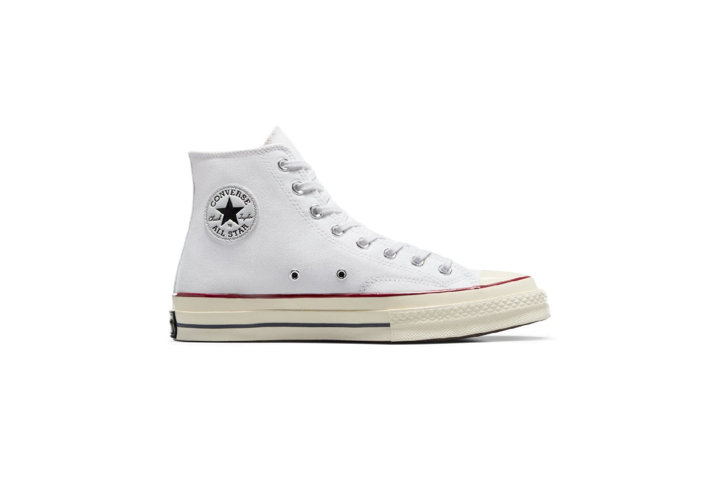 Converse Chuck 70 High Top Vintage Canvas Sneaker, White/White/Garnet/Egret (Women)