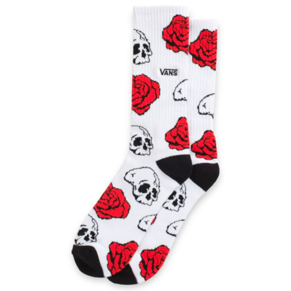 Vans Rhodes Crew Socks, White Skull Roses