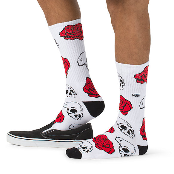 Vans Rhodes Crew Socks, White Skull Roses