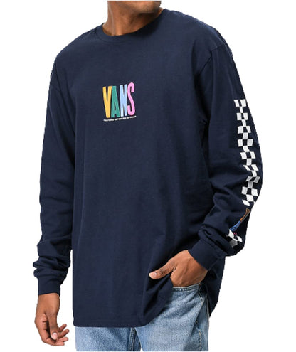 Vans Men's Long Sleeve T-Shirt, (Multi Check Stack) Navy