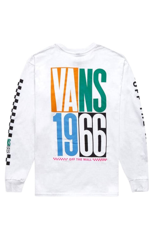 Vans Men's Long Sleeve T-Shirt, (Multi Check Stack) White