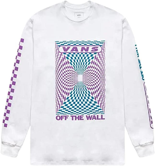 Vans Men's Long Sleeve T-Shirt, (Kaleidoscope Checkerboard) White