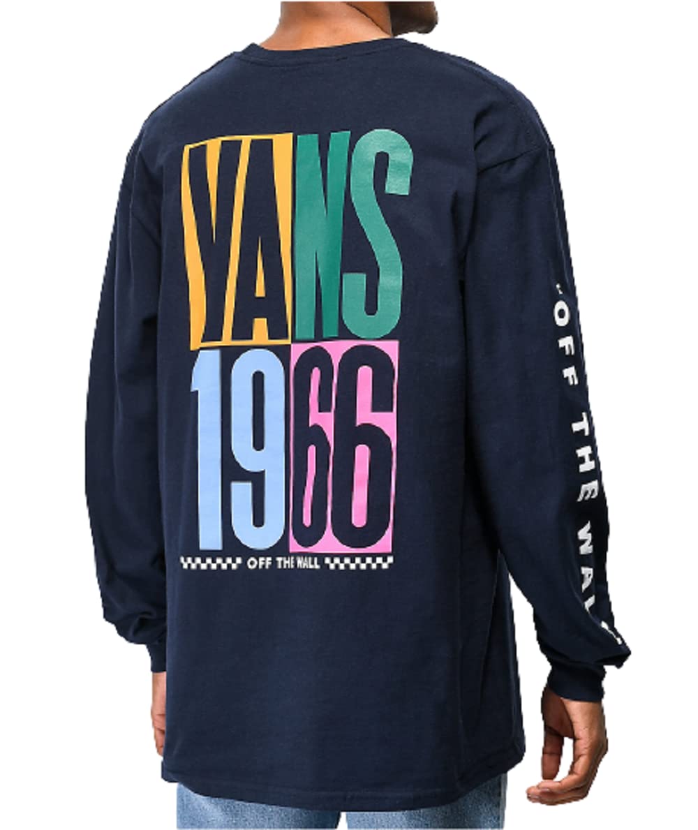 Vans Men's Long Sleeve T-Shirt, (Multi Check Stack) Navy