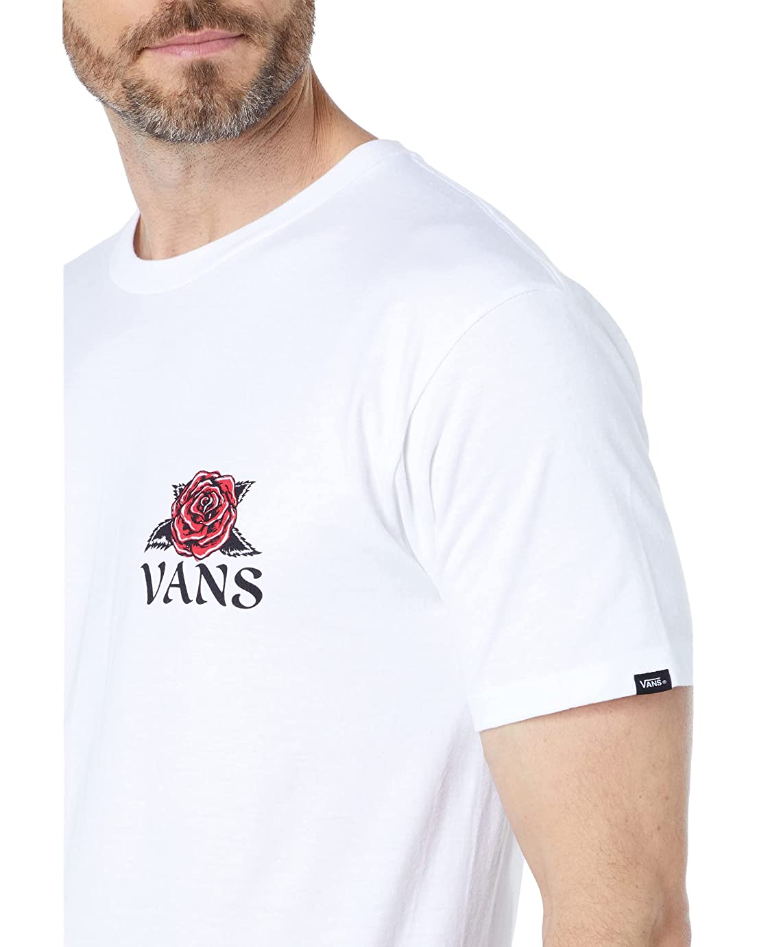 Vans Men's Classic Short Sleeve Tee, (Tattoo Rose) White