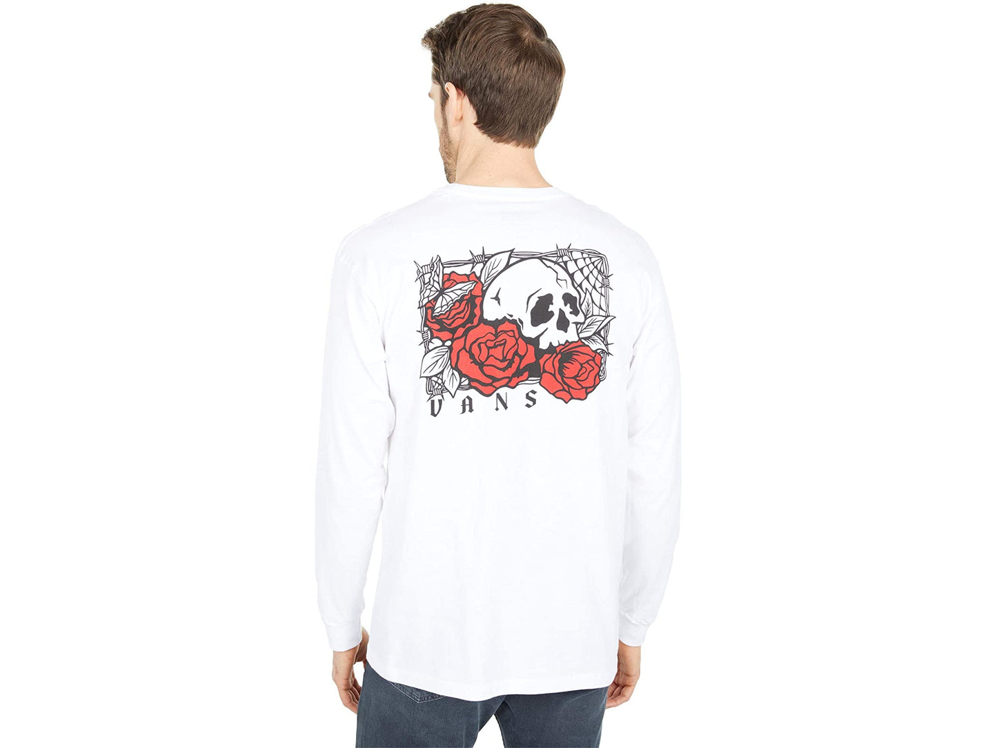 Vans Men's Long Sleeve Tee, (Rose Bed) White