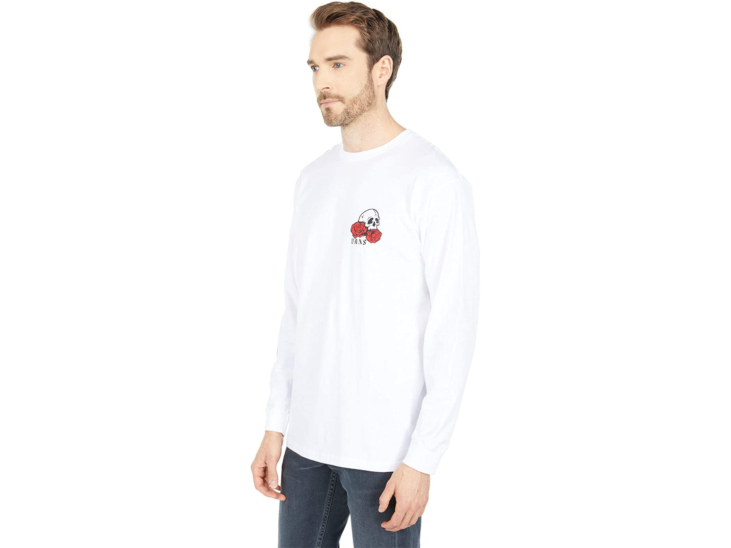 Vans Men's Long Sleeve Tee, (Rose Bed) White