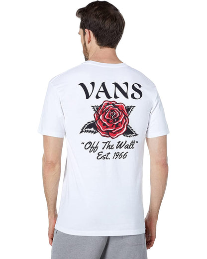 Vans Men's Classic Short Sleeve Tee, (Tattoo Rose) White
