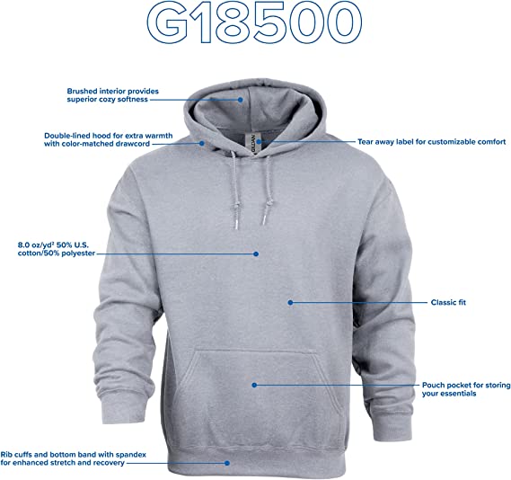 Gildan Adult Fleece Hooded Sweatshirt, Style G18500, Sport Grey