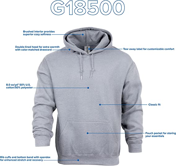 Gildan Adult Fleece Hooded Sweatshirt, Style G18500, White