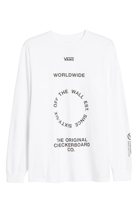 Vans Men's Long Sleeve T-Shirt, (Distortion) White