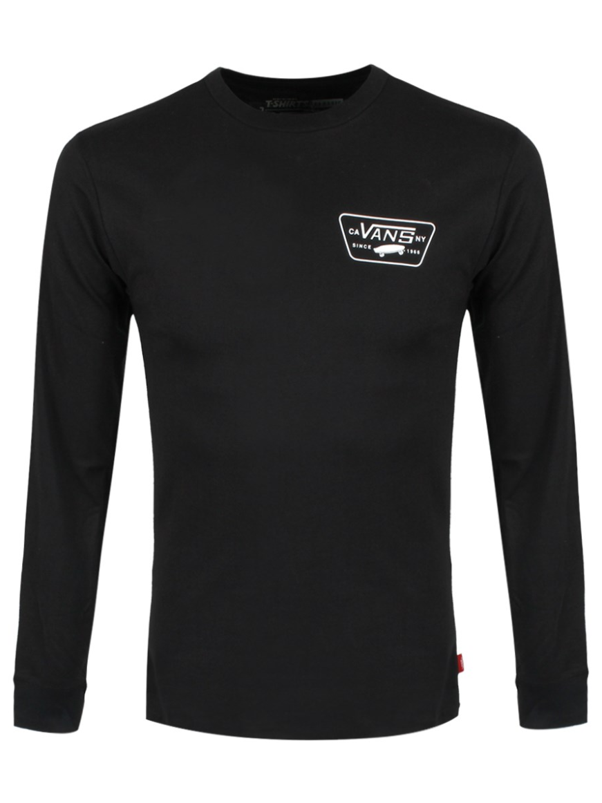 Vans Men's Long Sleeve T-Shirt, (Full Patch Back) Black/White