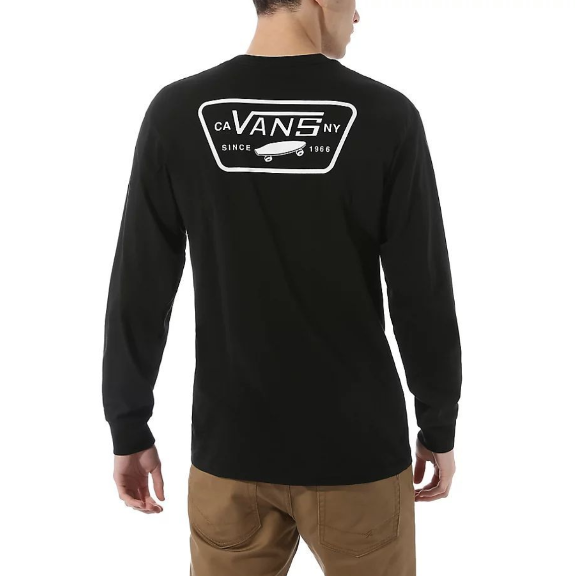 Vans Men's Long Sleeve T-Shirt, (Full Patch Back) Black/White