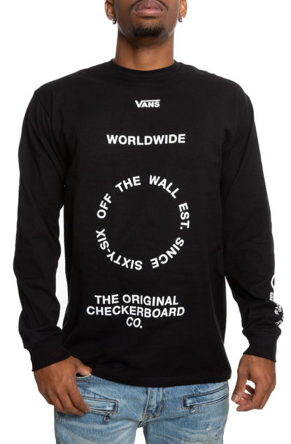Vans Men's Long Sleeve T-Shirt, (Distortion) Black