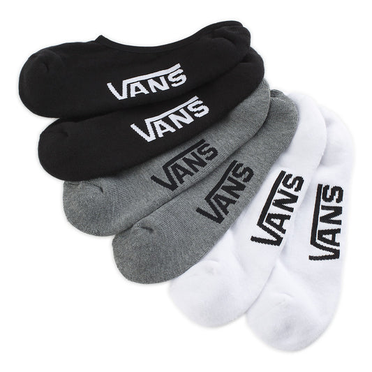 Vans Men's Classic Super No Show Socks 3 Pack, Assorted Black White Grey