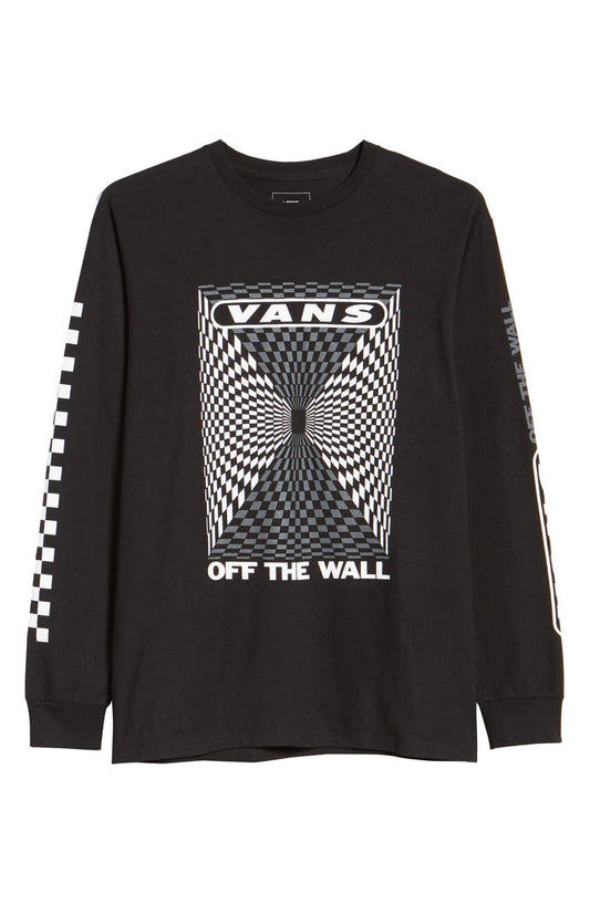 Vans Men's Long Sleeve T-Shirt, (Kaleidoscope Checkerboard) Black