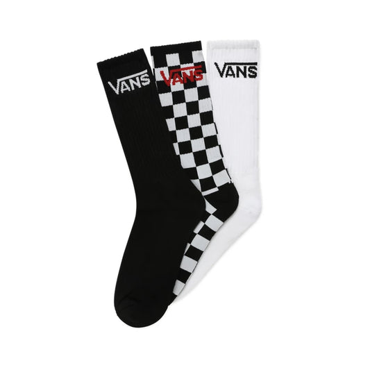 Vans Men's Classic Crew Socks (3 Pairs), Black/White/Checkerboard