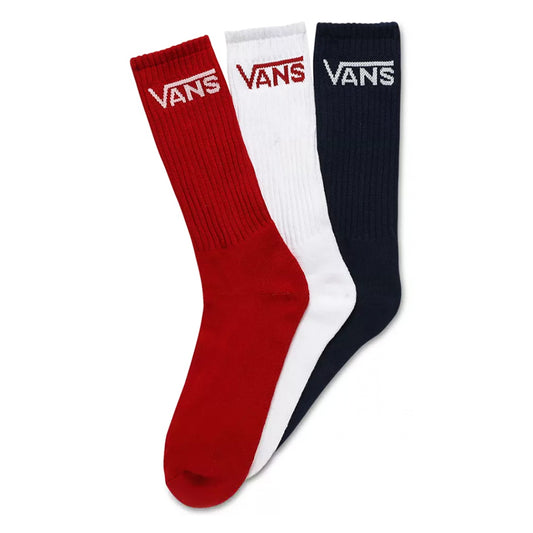 Vans Men's Classic Crew Socks (3 Pairs), Red/White/Navy