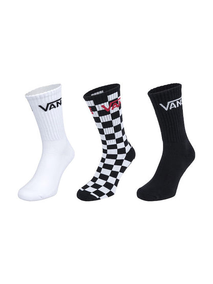 Vans Men's Classic Crew Socks (3 Pairs), Black/White/Checkerboard