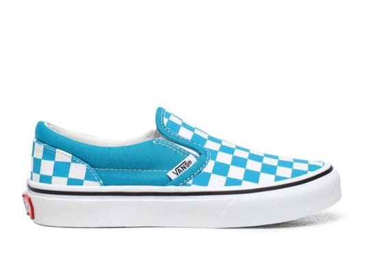 Vans Kids, Caribbean Sea/True White Checkerboard, Slip-On (Junior)