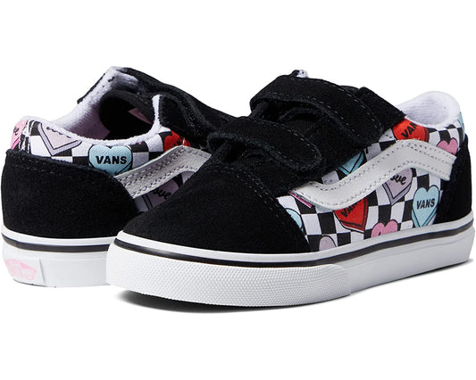 Vans Kids Old Skool V, Candy Hearts, Black/True White, (Toddler)