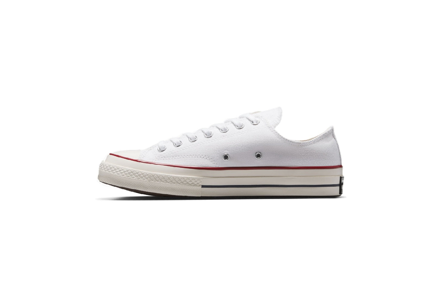 Converse Chuck 70 Low Top Vintage Canvas Sneaker, White/Garnet/Egret (Women)