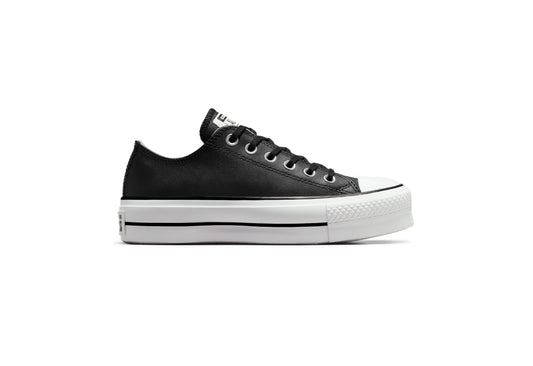 Converse Women's Chuck Taylor All Star Lift Platform Low Top Leather Sneaker, Black/Black/White