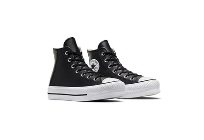 Converse Women's Chuck Taylor All Star Lift Platform High Top Leather Sneaker, Black/Black/White