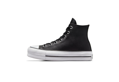 Converse Women's Chuck Taylor All Star Lift Platform High Top Leather Sneaker, Black/Black/White