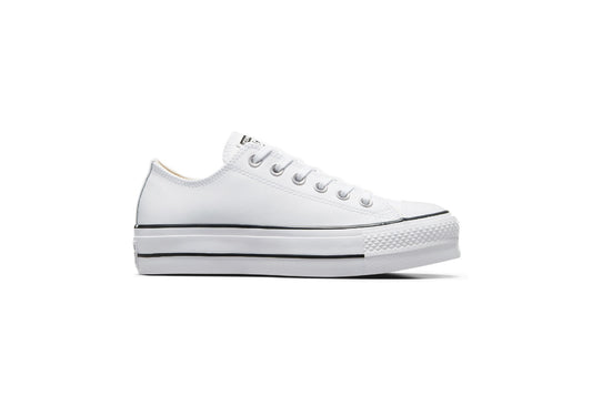 Converse Women's Chuck Taylor All Star Lift Platform Low Top Leather Sneaker, White/Black/White