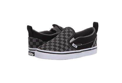 Vans Kids Slip-On V, Black/Pewter Checkerboard (Toddler)