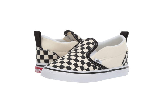 Vans Kids Slip-On V, Black/White Checkerboard (Toddler)